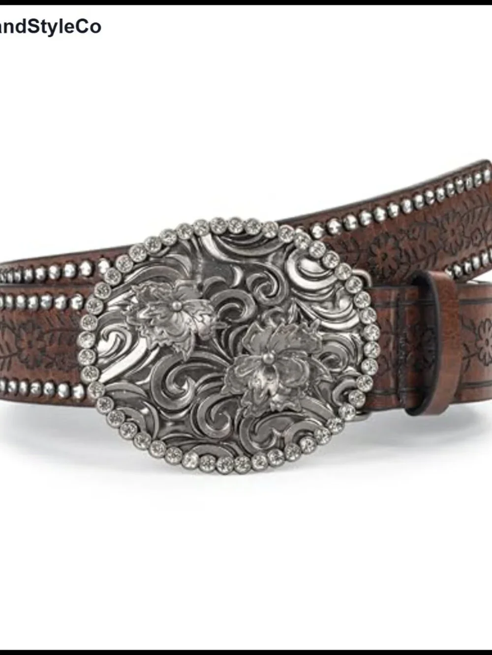 Women's Western Belt Rhinestone Cowgirl Belt with Flower Buckle PU Leather